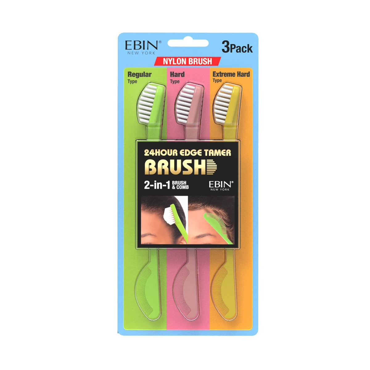 Ebin New York Edge Tamer 2 in 1 brush & Comb-3pack