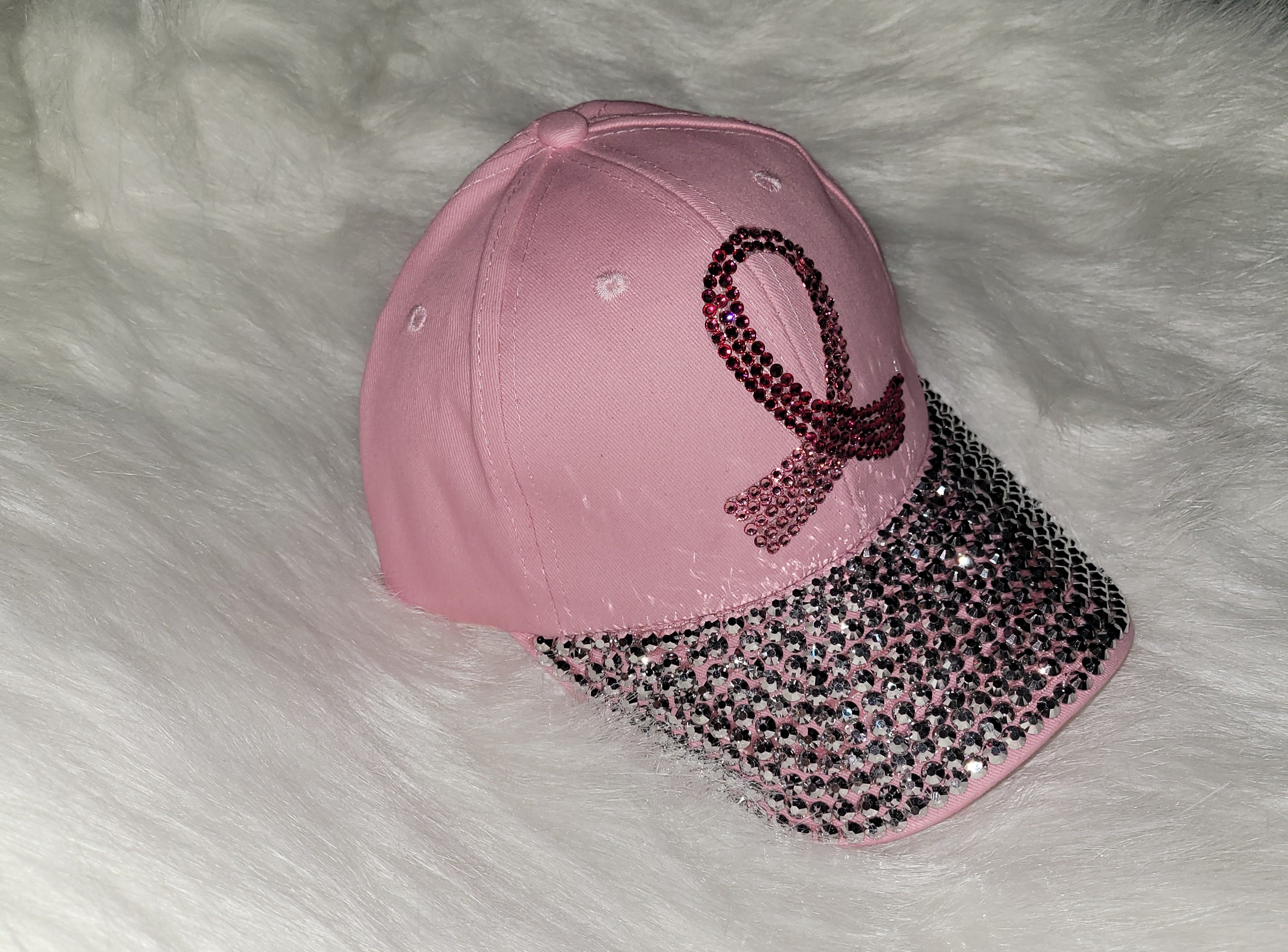 Lt Pink Breast Cancer Ribbon Jeweled Hat