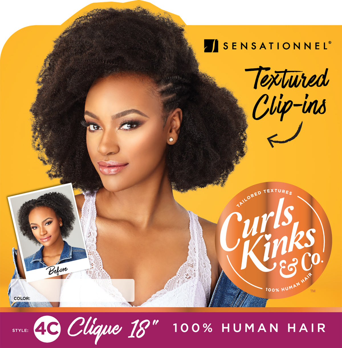 Curls Kinks & Co 4C Clique 18" 100% Human Texture 9PC Clip-Ins