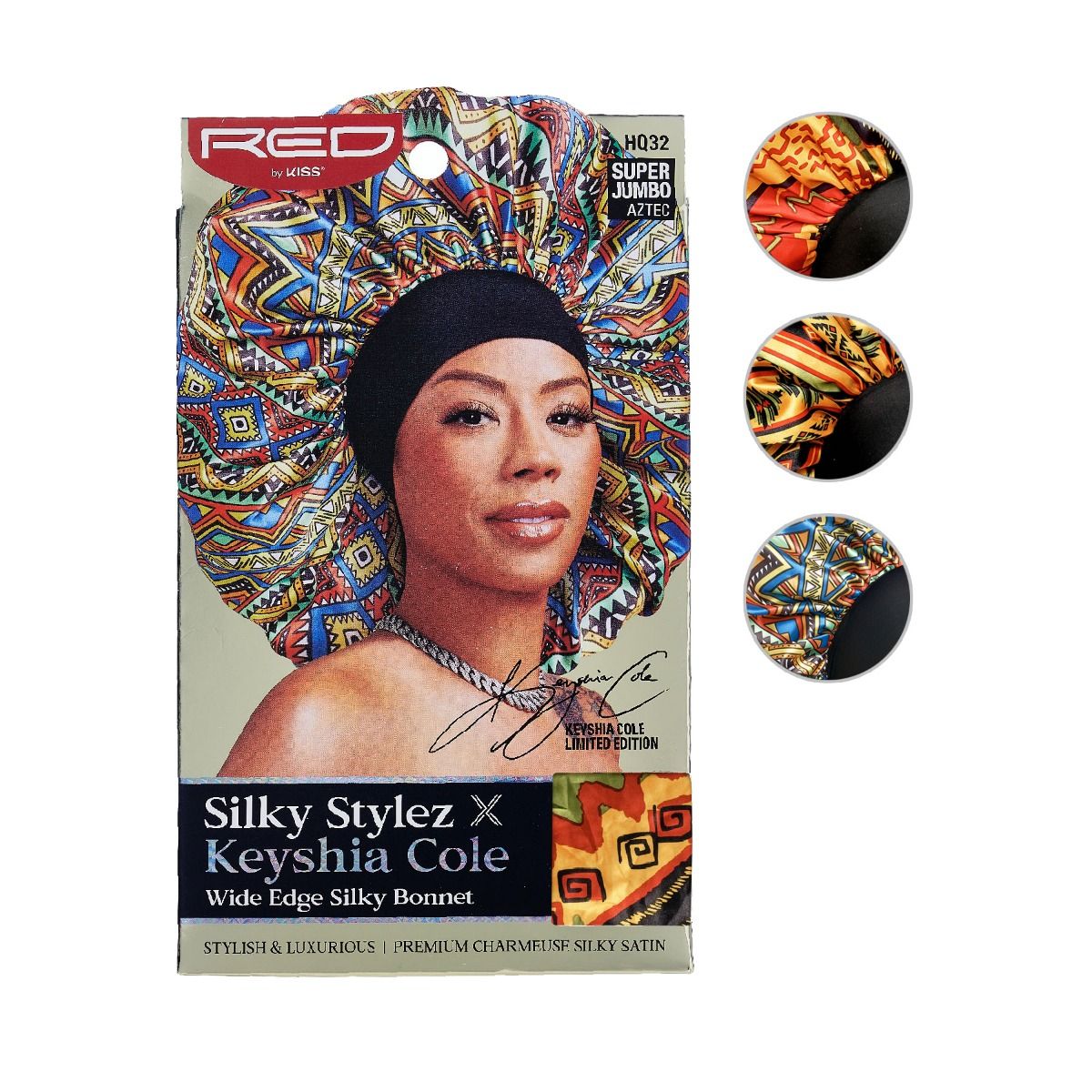 Red by Kiss Silky Stylez X Keyshia Cole Wide Edge Silky Bonnet Super Jumbo Aztec (HQ32)