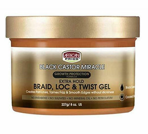 African Pride Black Castor Miracle- Braid, Loc, & Twist Gel 8oz