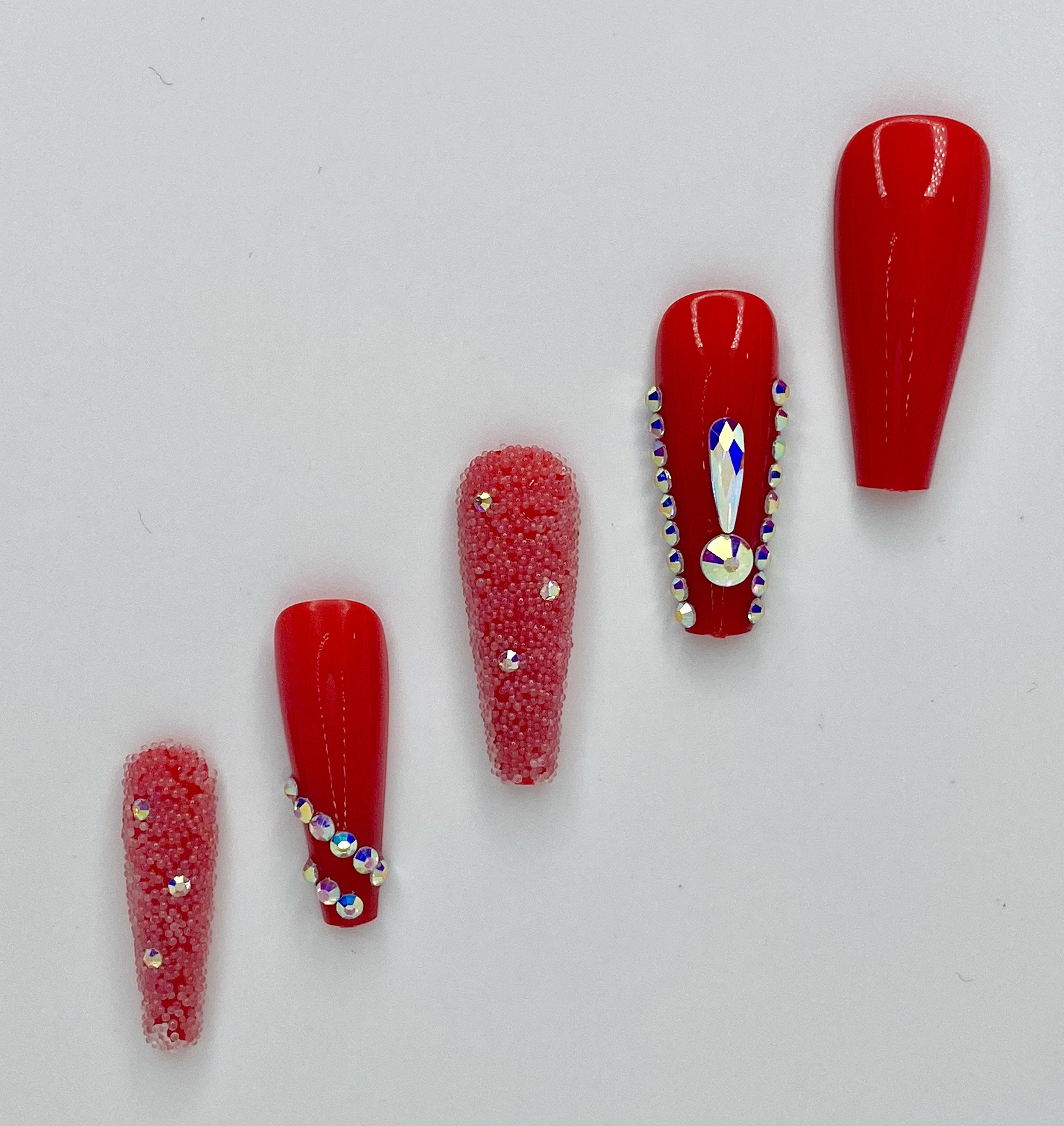 Red Bling & Glitter Press-On Nails