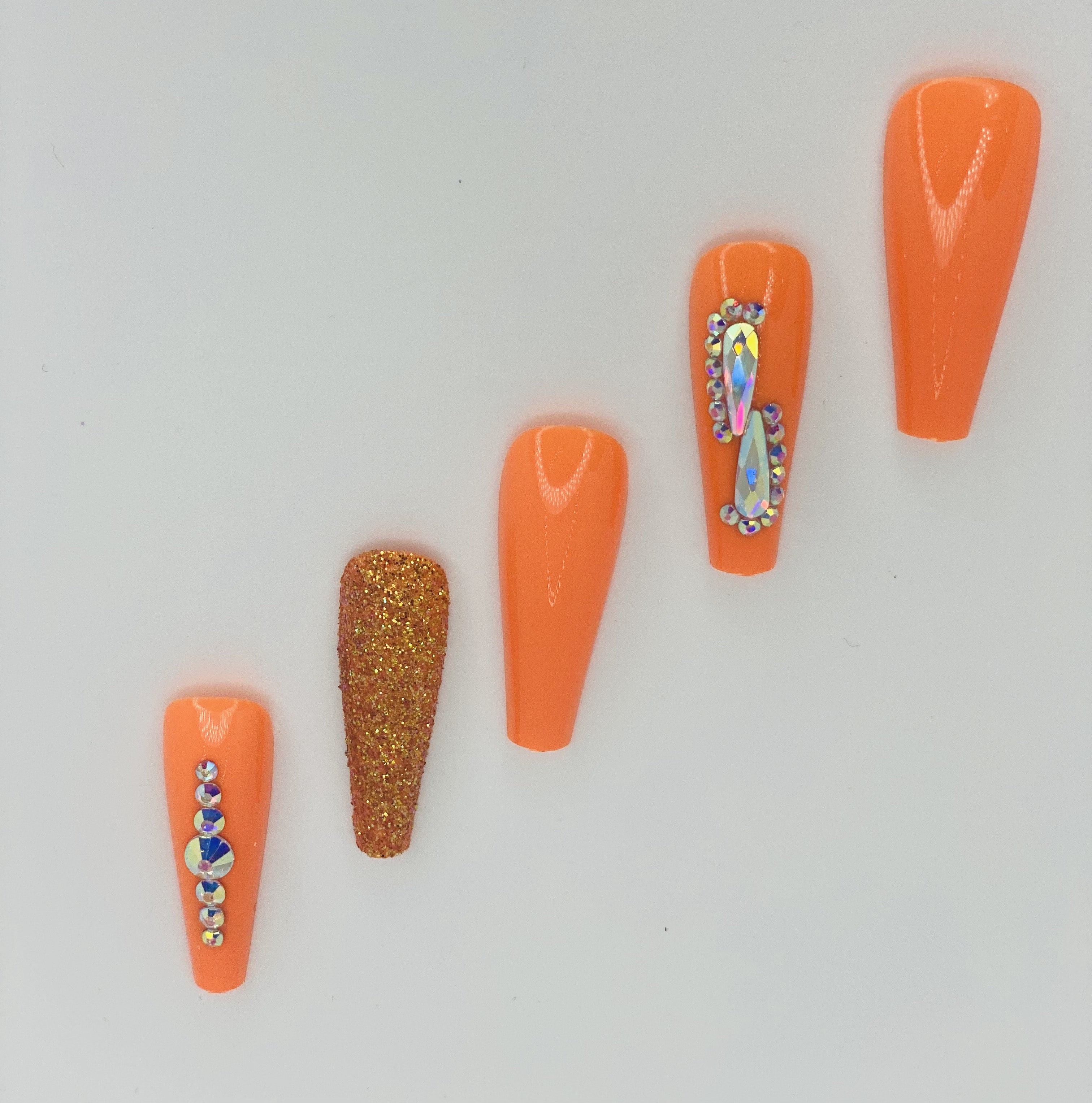 Orange Bling & Glitter Press-On Nails