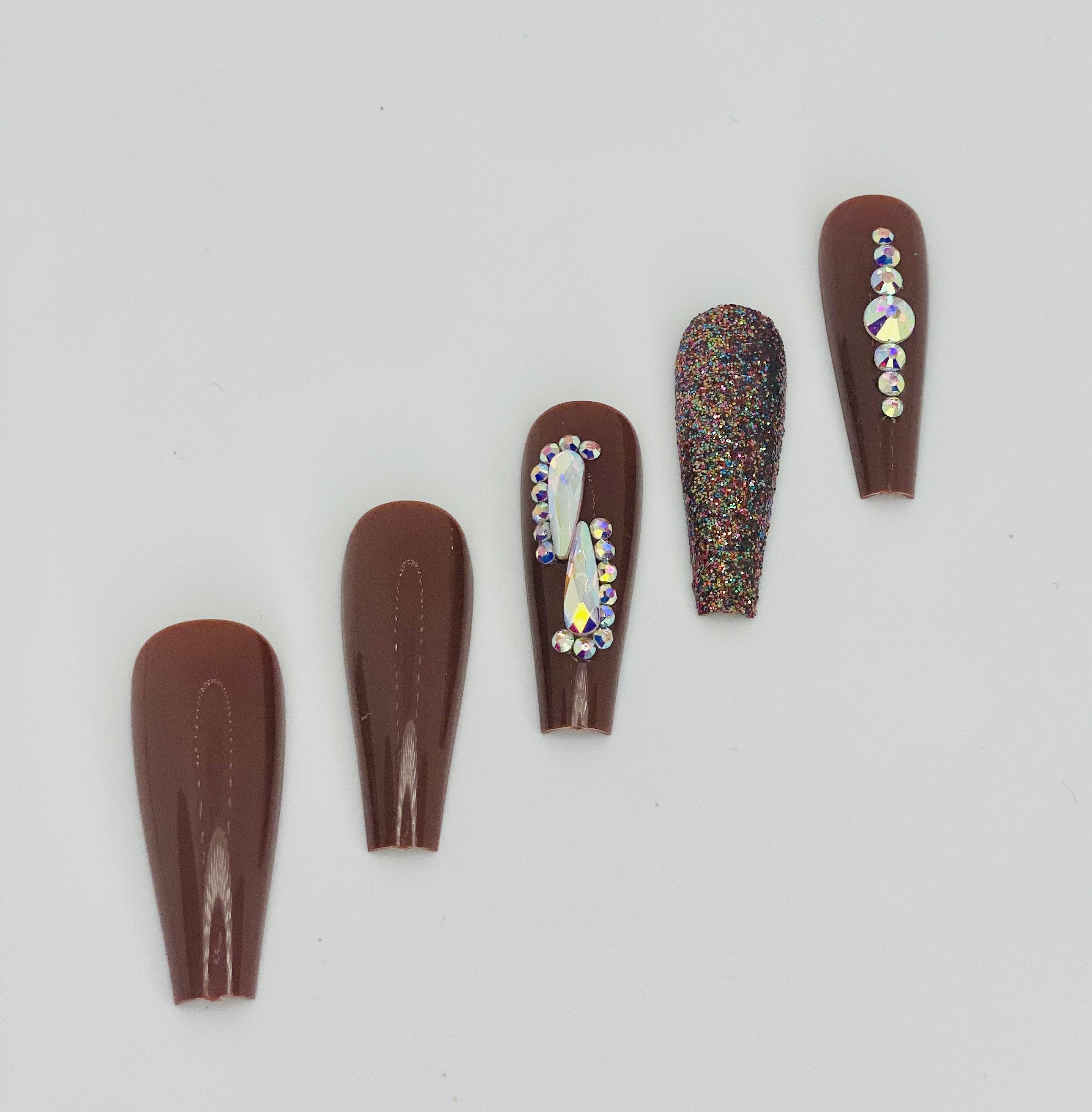 Brown Bling & Glitter Press-On Nails