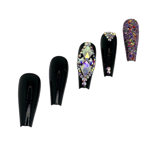 Black Gems Purple Glitter Press-On Nails