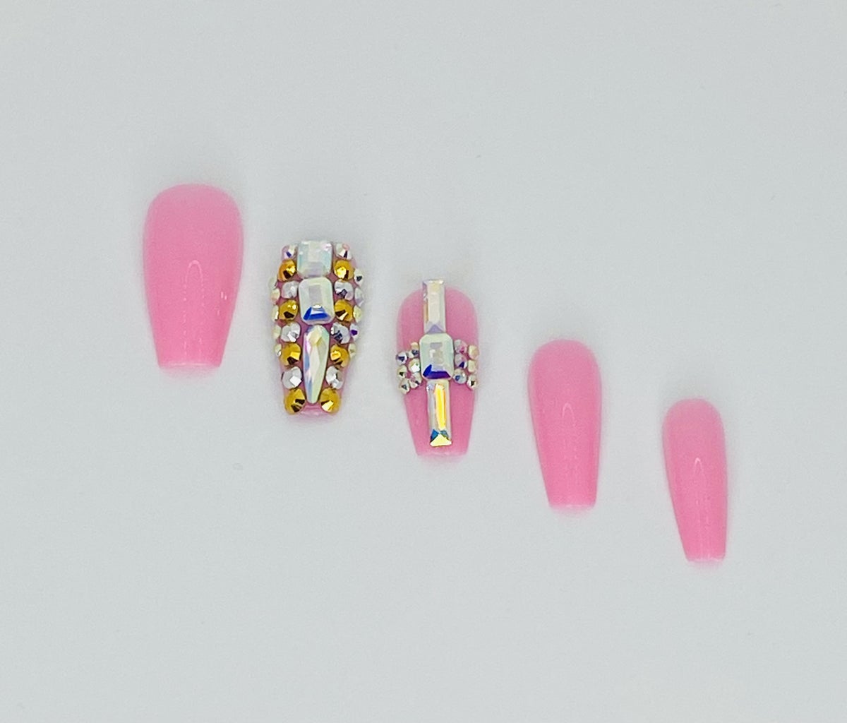 Pink Bling- Coffin Press-On Nails