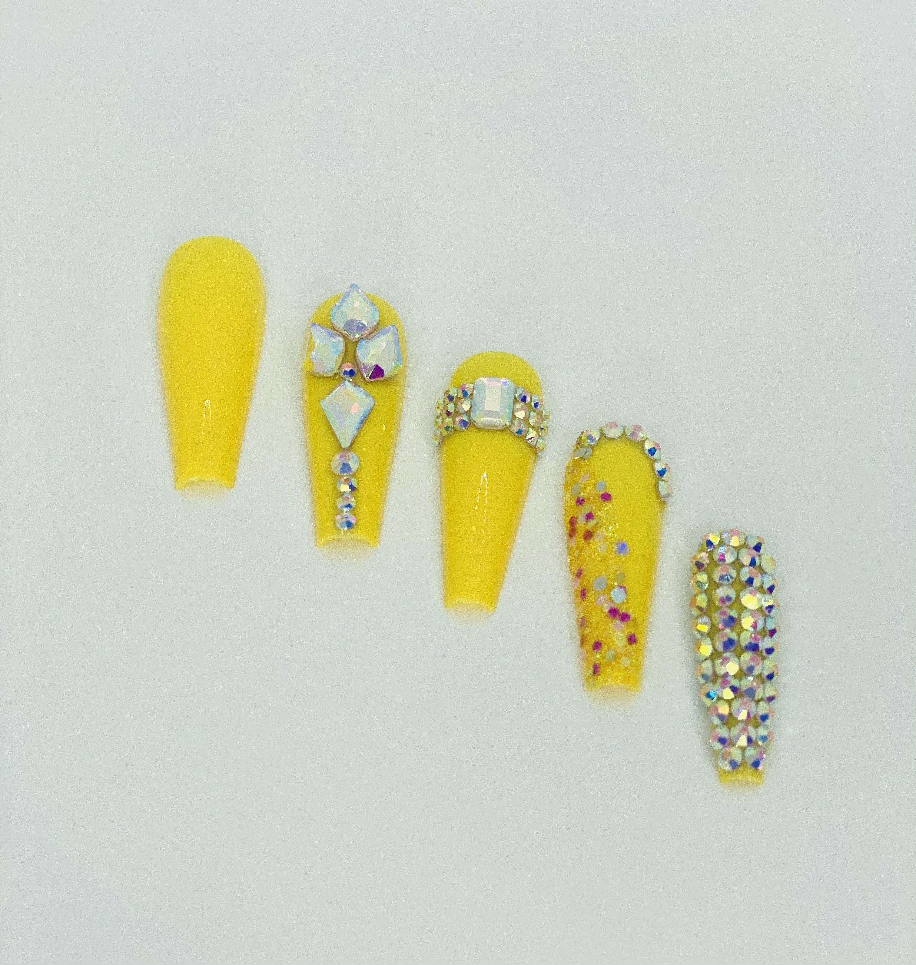 Yellow Bling & Glitter Press-On Nails