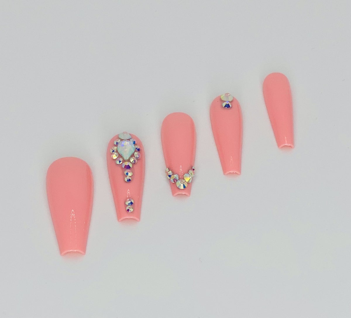 Salmon Pink Bling Press-On Nails