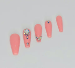 Salmon Pink Bling Press-On Nails